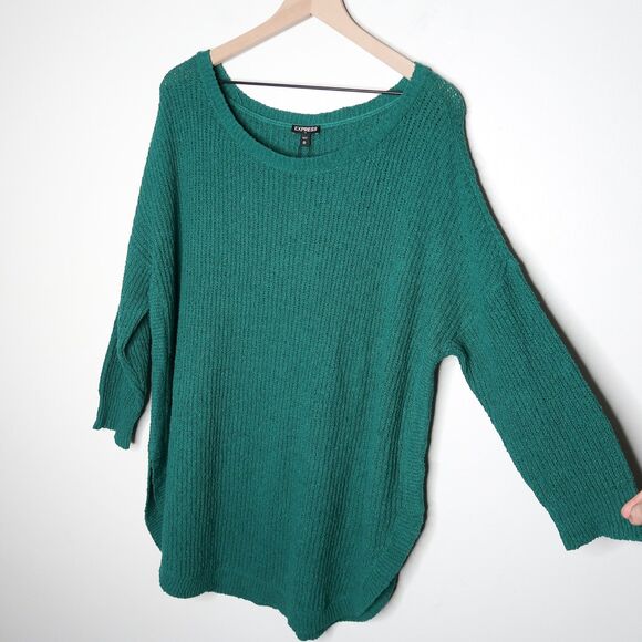 Express Womens Pullover Sweater Size XL Green Knit Lounge Oversized Casual - Picture 6 of 11